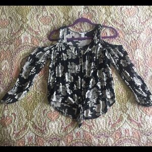 Full Tilt cold shoulder tie front blouse